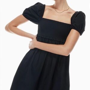 Aritzia Sunday Best NWT Hadley Black Dress Womens L Babydoll Mini Puff Sleeve